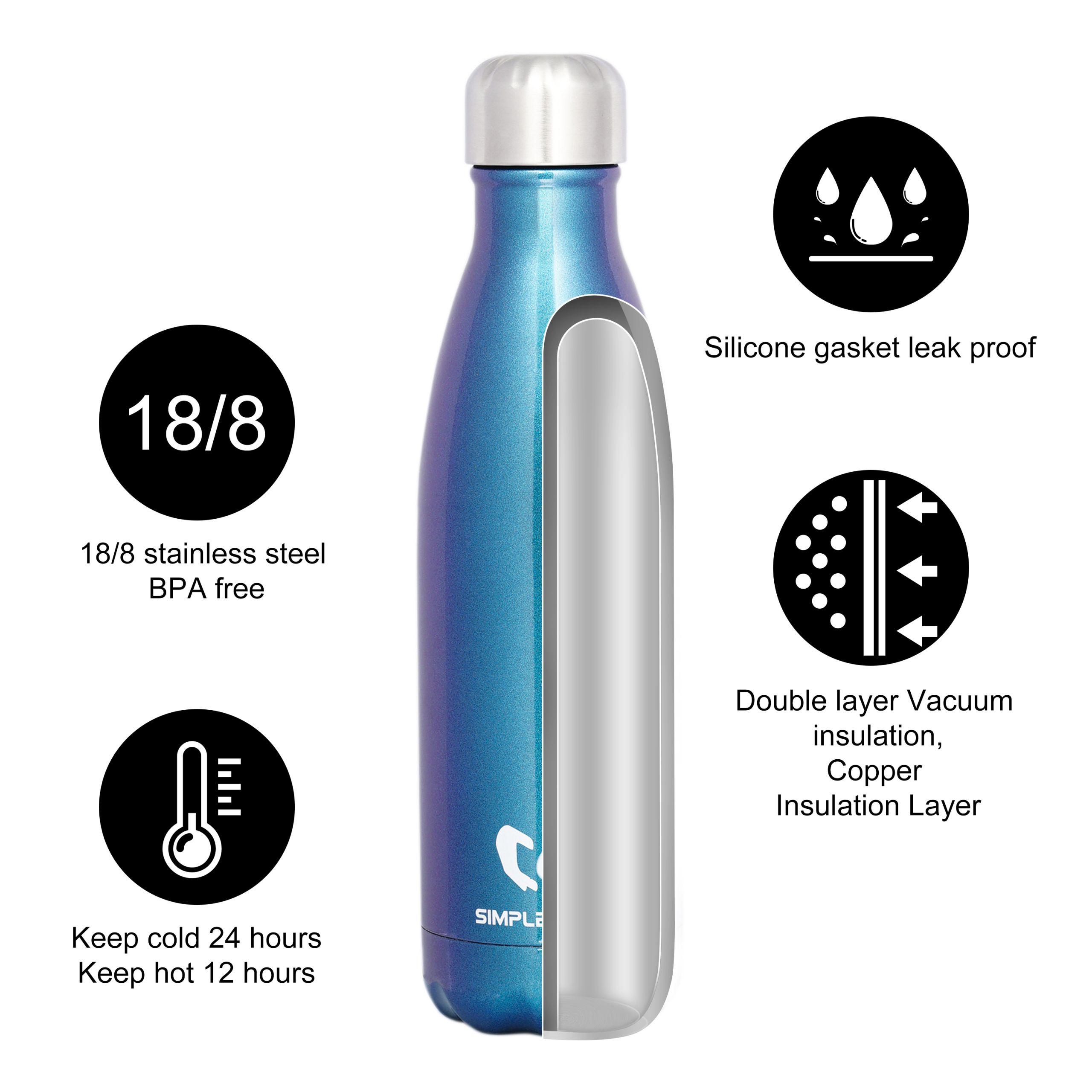 KollyKolla Vacuum Insulated Stainless Steel Water Bottle 12 Oz/17 Oz/22 Oz/  25 Oz Double Walled Cola Shape Metal Reusable Water Bottle Kids Thermos  Keep Drinks Hot and Cold for Sports Travel Outdoor 